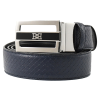 BALLY OWEN 經典品牌LOGO釦飾編織壓紋牛皮雙面針扣式皮帶(藍)