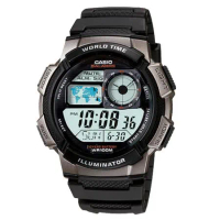 CASIO 卡西歐 電子錶 橡膠錶帶 LED照明 防水100米 碼錶 鬧鈴AE-1000W-1B