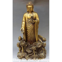 16" Tibet Buddhism Pure Bronze Stand Lotus Sakyamuni Shakyamuni Buddha Statue