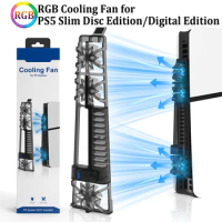 Cooling Fan with RGB LED Light Game Console RGB Cooling Fan Cooling Game Accessories for PS5 Slim Disc/Digital Edition