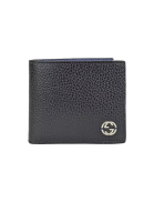 Gucci GUCCI Men's Leather Bifold Coin Wallet With Interlock GG Logo Black/Blue 610466