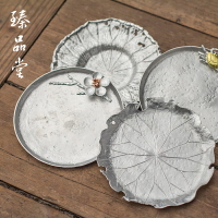 純錫手工杯墊 日式杯托茶道配件茶托壺承 仿古復古復古金屬茶碟1入