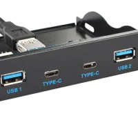 CY USB 3.1 Front Panel Header to USB-C &amp; USB 3.0 HUB 4 Ports Front Panel Motherboard Cable for 3.5" Floppy Bay