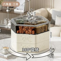 全城熱賣 - 輕奢高級感果盤家用防潮密封糖果盒茶几點心乾果盤分格堅果零食盒六角奶白三層