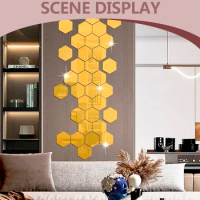 12/24PCS Hexagonal Acrylic Mirror Wall Sticker Mini Mirror Solid Paster Self-adhesive Decals Home Bedroom Art Decoration