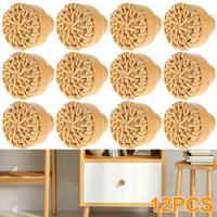 36Pcs Rattan Wooden Drawer Knobs Round Handmade Cabinets Dresser Handles Wood Kitchen Cupboard Wardrobe Door Pulls for Furniture