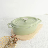 Oval Enamel Cast Iron Stew Pot Green Casserole Pots Braiser for Kitchen Pan for Cooking Kitchenware Set