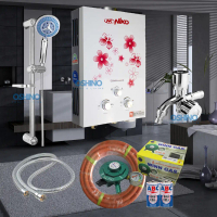 [COD] Paket Komplit Water Heater Gas Niko Putih - Pemanas Air Warna Putih dengan Set Tiang Shower St