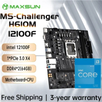 MAXSUN H610M with Intel i3 12100F [without cooler] Motherboard Set Gaming Computer Combo Support intel 12th CPU LGA1700 DDR4