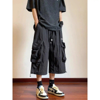 (COD) Men's Workwear Cropped Pants, Summer Thin Loose Casual Over-the-Knee 7/8 Shorts, Trendy Brand 