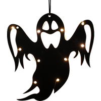 萬聖節裝飾 萬圣節女巫LED裝飾掛燈鬼節木質發光掛牌幽靈燈派對氛圍布置墻貼