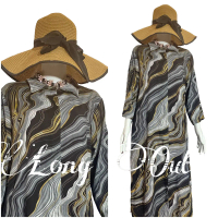 Elzhava Long Outer-Full Kancing Tunik-Tunik-Long Tunik Casual-Rayon Formal Viscose-Panjang Bunga Nya
