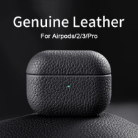 For Airpods Pro Case Leather For Airpods 3 / 2 / Pro Case Genuine Leather Cases Apple AirPods Case Lychee Pattern Cowhide Cases