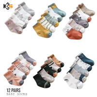 Paket 12 Pasang, Kaos Kaki Bayi Laki Laki Perempuan Motif Karakter Lucu, Bahan Katun Lembut