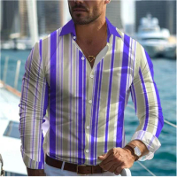 25 Styles Fashionable Casual Men's Line Printed Shirt Formal Spring and Summer Lapel Long Sleeve XS-6XL Stretch Fabric Shirt 6XL