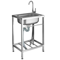 304鋼廚房不鏽鋼水槽單槽洗菜盆簡易水池帶支架家用洗菜池洗碗槽