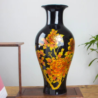 Chinese Classic Royal Crystal Glaze Black Porcelain Vase Home Decoration Ceramic Art Flower Vase
