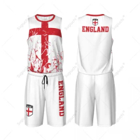 Team-up England Flag Grain Men Basketball Jersey Set Shirt &amp; Pants Sleeveless Custom Name Nunber Exclusive
