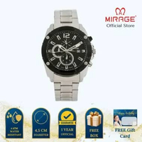Mirage Jam Tangan Pria Analog 8714 M Silver Original Stainless Plat Hitam