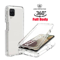360 Crystal Front Back Phone Case For Samsung A12 5G A12 Nacho Double Layer PC+Silicone Cover Galaxy M12 A 12 5G Shockproof Case