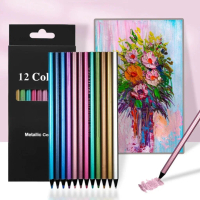 Bộ Bút Chì Màu Kim Loại 12 Màu - Ngòi 3.0mm Mềm Mịn Gỗ Basswood Cao Cấp Cho Trẻ Em Sinh Viên Nghệ Sĩ