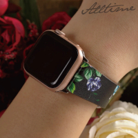 【ALL TIME 完全計時】Apple Watch S7/6/SE/5/4 38/40/41mm 懷舊花卉印花真皮錶帶