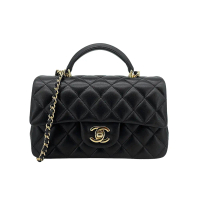Chanel Coco Handle 羊皮淡金鍊迷你手把斜背口蓋包(AS2431-黑)