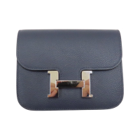 【二手名牌BRAND OFF】HERMES 愛馬仕 藍色 牛皮 Constance Slim 錢包 B刻 銀扣