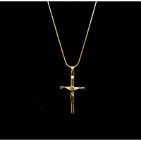 Kalung Pria Wanita Titanium Gold Kuning Model Salib Anti Karat Asli rantai bulat EJ951