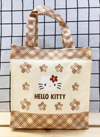 【震撼精品百貨】Hello Kitty 凱蒂貓~日本SANRIO三麗鷗KITTY小手提袋-米黃底格子小花*22044