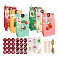 Christmas Gift Paper Bags 24PCS Christmas Bags With Gift Tag Stickers Christmas Party Goodie Treat Bags For Kids Advent Calendar