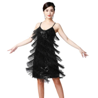 High Quality Women Latin Dance Dress Performance Wear Salsa Tango Ballroom Competition Sequin Flapper Dress S-3XL Plus Size