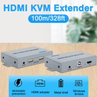 HDMI Extender Transmitter Receiver 100m/50m Over RJ45 Network CAT5E/6/7 Cable HDMI KVM Extender with 2 USB Out for PC DVD HDTV