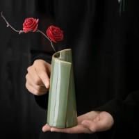 Green Bamboo Vase Creative Ceramic Vase Tabletop Flower Ware Ceramic Knickknacks Chinese Decorative Hydroponic Vase