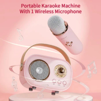 Home Karaoke Machine Portable Bluetooth PA Speaker System with 1 Wireless Microphones Home Family Singing for Adults and Kids