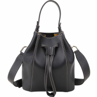 FURLA Miastella 明線牛皮手提/斜背水桶包(黑色)