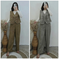 Setelan celana dan atasan vest wanita dewasa motif polos bahan suede codoray nyaman Ria Setcel/ Cayl