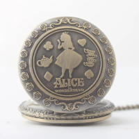 【時光旅人】不思議之國愛麗絲造型復古翻蓋懷錶/項鍊 附盒裝 生日 送禮 禮物