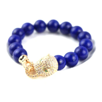 2014 New Fashion Men Bracelets Lapis Lazuli &amp; Micro Pave Cubic Zirconia Beads Leopard Clasp Blue Lapis Lazuli Brand Bracelet