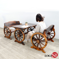 LOGIS 舊時光碳化防腐實木靠背桌椅組 庭園桌椅 戶外桌椅