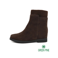 【GREEN PINE】麂皮拼接造型中筒靴咖啡色(00328096)