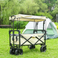European Garden Carts Outdoor Picnic Camping Wagon Fishing Home Shopping Grocery Cart Folding Cart with Wheels Portable Trolley