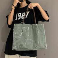 牛皮紙手提包包女PVC大容量購物袋透明果凍包側背托特包大包 全館免運