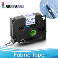 Labelwell 12mm FA231 Fabric Iron-on Label Compatible For Brother FA231 FA3R FA3 Blue on White Fabric Tapes for PT label maker