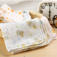 Baby Feeding Towel, Small Handkerchief, Gauze, Nursing Towel, Teddy Bear, Bunny Dot, Chart Printed, Children, 10Pcs