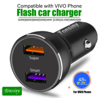 For Vivo Car USB Charger 120W/66W/55W/33W, 12V/24V dual port Cigarette Lighter charger for Vivo X90/X80/Y72/Y52/Y16/Y76/V21/V25