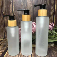 120ml bamboo series frosted glass cosmetic cream jar 20ml amber dropper bottle lotion spray glass bottle with bamboo cap lid