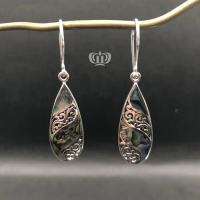 Dewi Souvenir Silver |  Anting Perak Bali Kerang Shell Ukiran Silver 925 Paua Abalone Ukiran Bali
