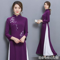 中國風女裝氣質改良旗袍長款復古連身裙茶服  居家物語