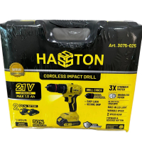 Bor Listrik Cordless Impact Hasston dengan Batre 2 Bijian dan Mata Bor